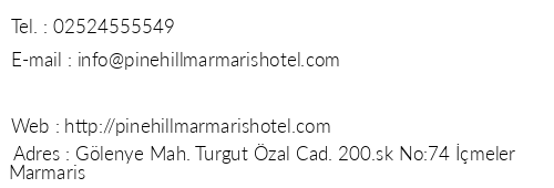Pine Hill Marmaris Hotel telefon numaralar, faks, e-mail, posta adresi ve iletiim bilgileri